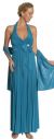 Halter Neck Empire Cut Formal Dress with Bow in Teal color